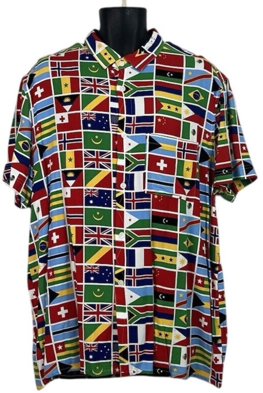 Forever 21 Flags Men's Rayon Button Down Shirt World Cup!